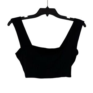 REFORMATION Black Ribbed Square Neck Cropped Top